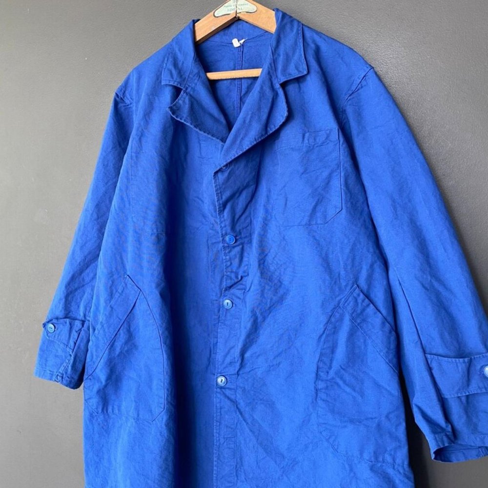 Vintage French Blue Cotton Workwear Coat